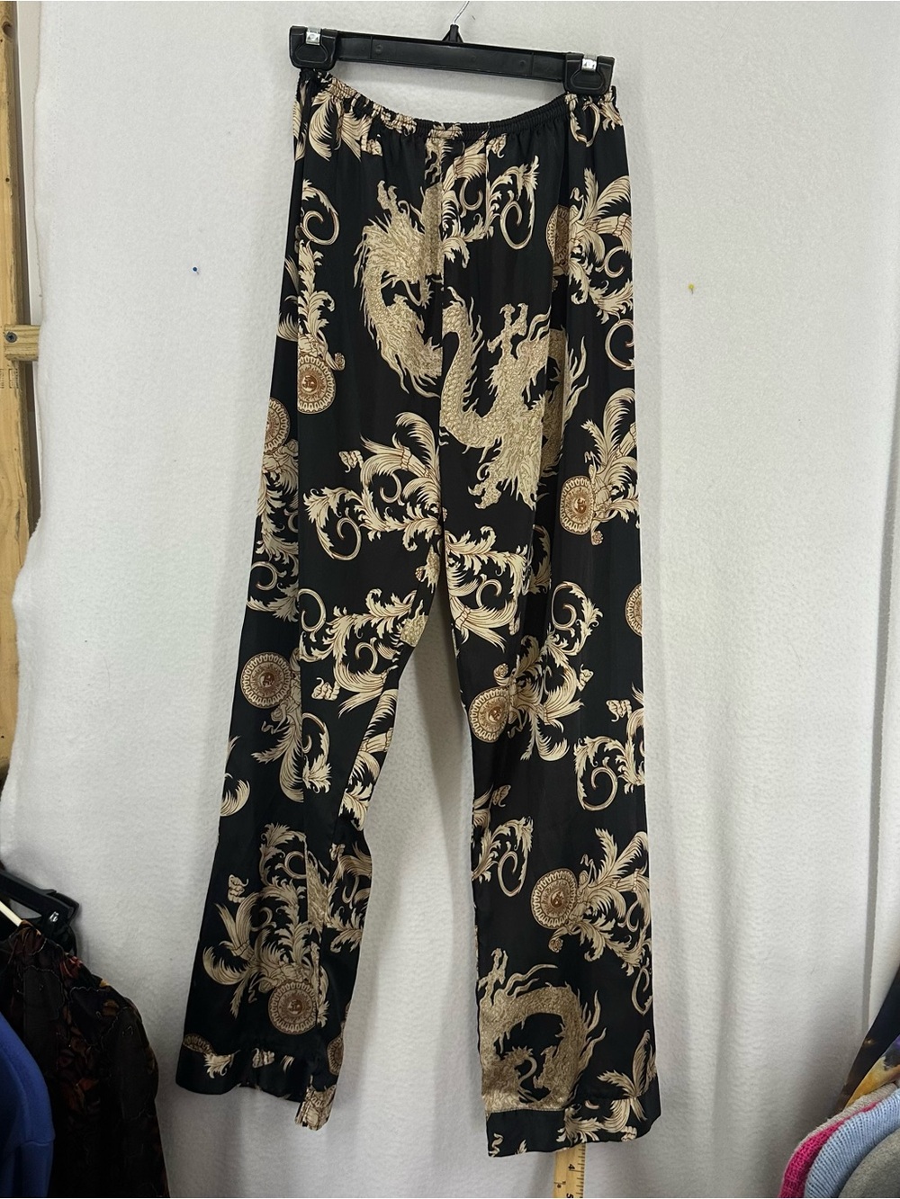 Dragon‎ Print Wide Leg Pants Women’s Small Black Gold